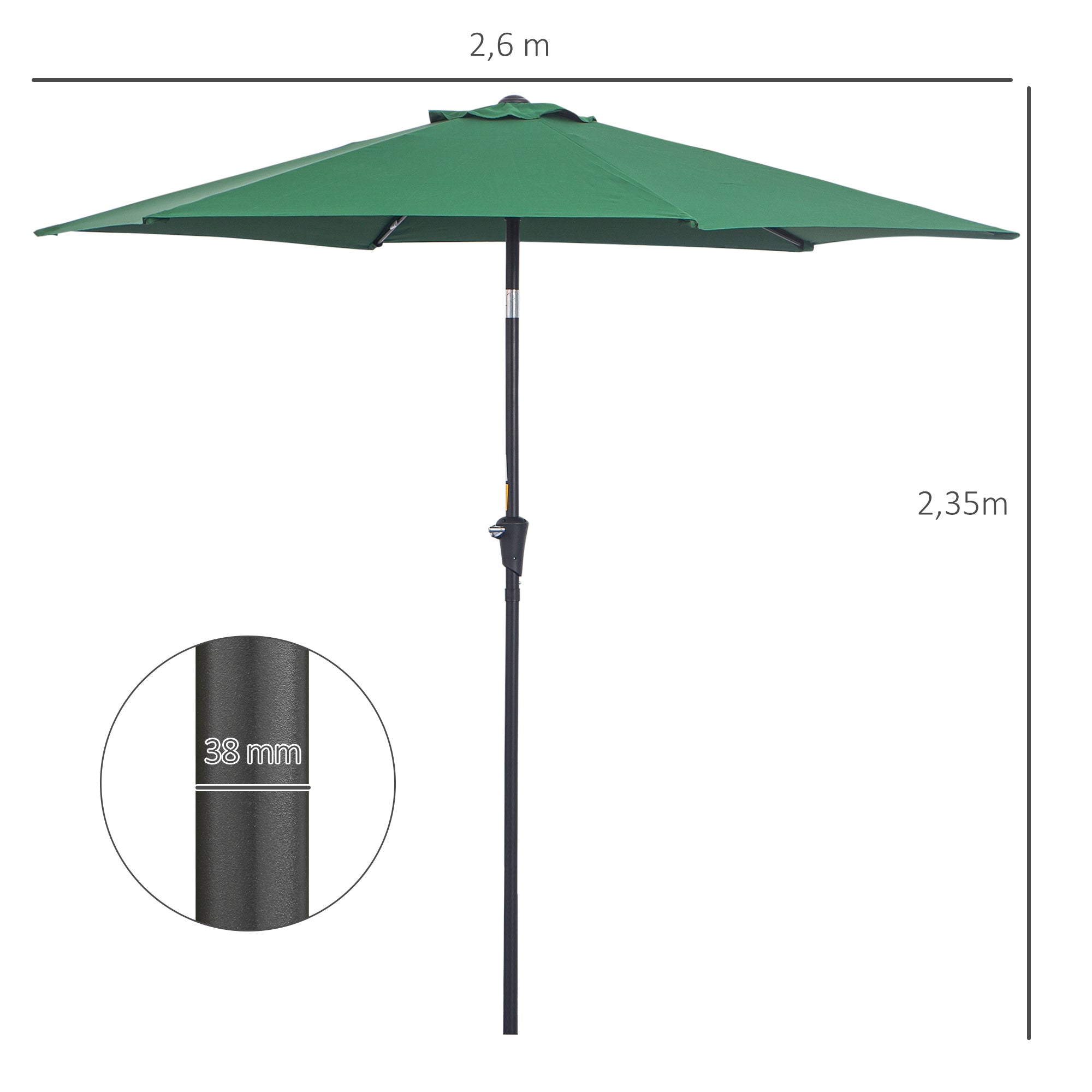 Cantilever Umbrella Garden Umbrella Market Umbrella with Hand Crank Alu 180 g/m² Polyester Dark Green ∅2.6 x 2.35 m