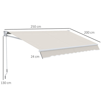 Manual Retractable Awning 200x250 cm Balcony Awning with Metal Crank Waterproof and Anti-UV Exterior Roller Awning for Garden Terrace Windows Cream
