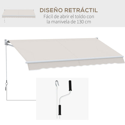 Manual Retractable Awning 200x250 cm Balcony Awning with Metal Crank Waterproof and Anti-UV Exterior Roller Awning for Garden Terrace Windows Cream