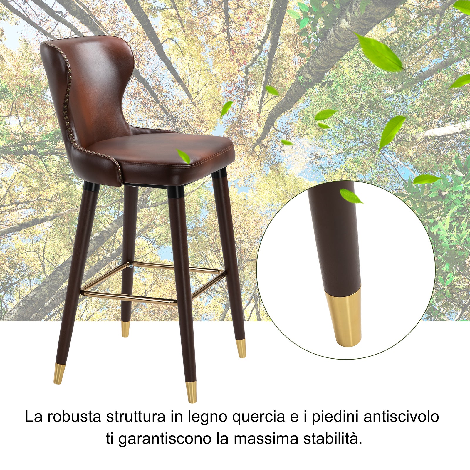 Set of 2 High Bar Stools in Industrial Style with Backrest and Footrest, Faux Leather Seat and Wooden Legs, Vintage Stools for Kitchen and Restaurant, 52x53x101cm