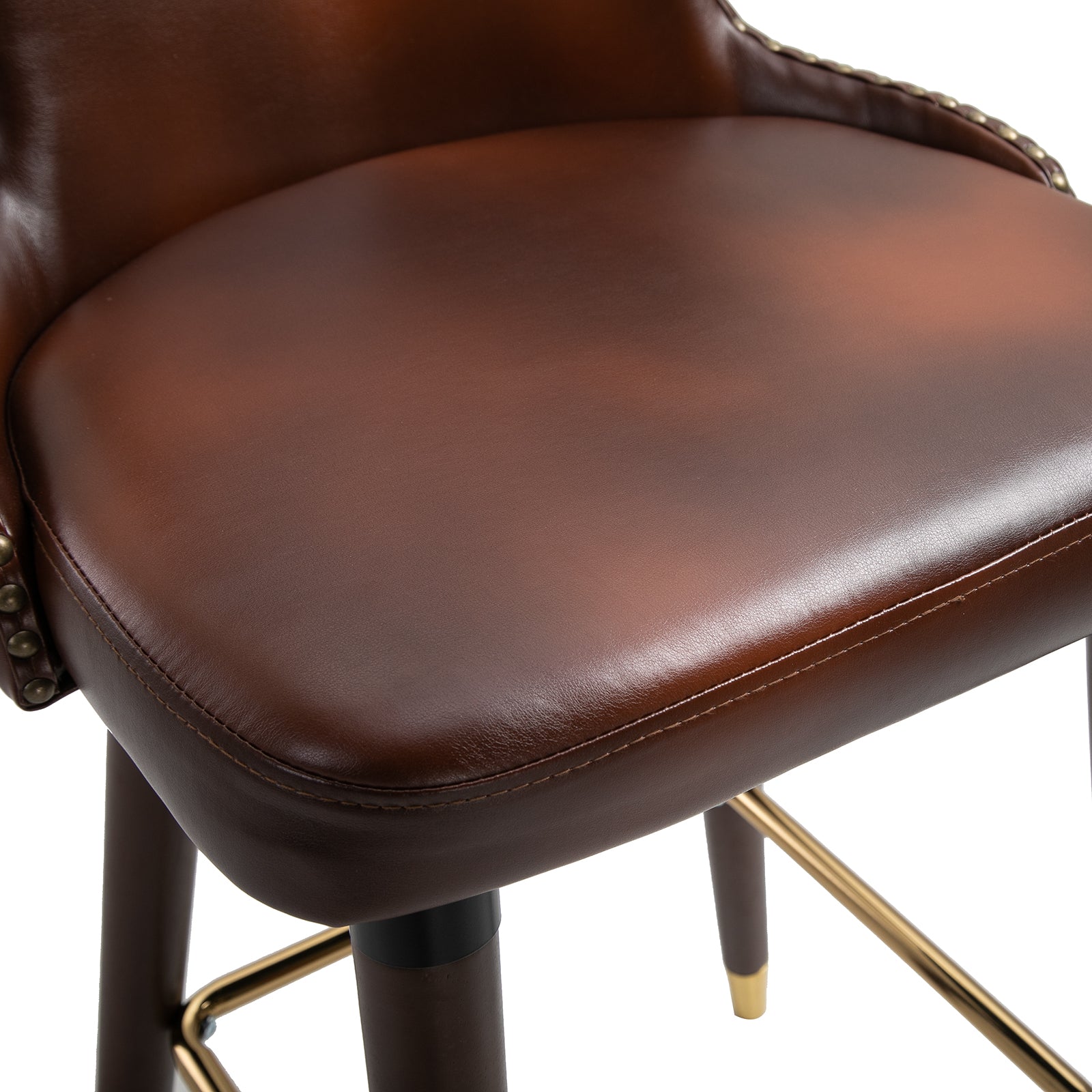 Set of 2 High Bar Stools in Industrial Style with Backrest and Footrest, Faux Leather Seat and Wooden Legs, Vintage Stools for Kitchen and Restaurant, 52x53x101cm