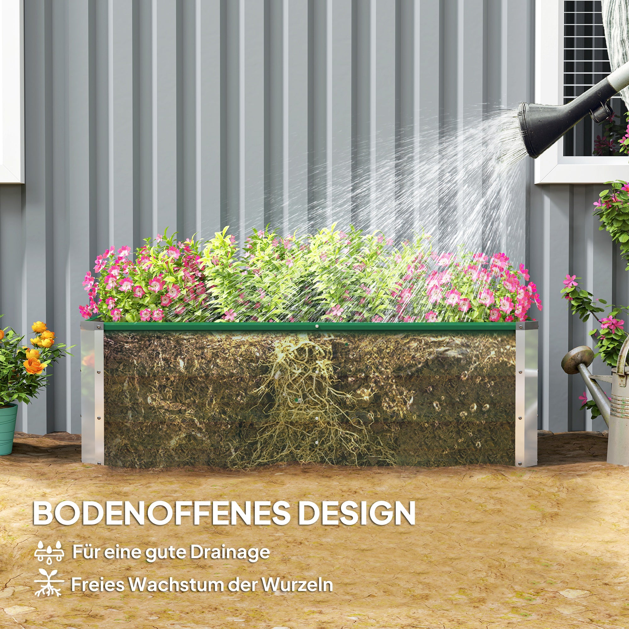 Raised Bed made of Steel Garden Planter Flower Box Flower Pot with Gloves Green 125 x 47 x 40 cm