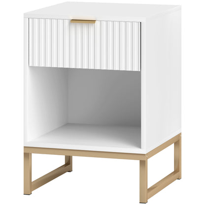 Bedside Table Side Table with Drawer, Handle, Open Shelf, Sofa Table Bedside Cabinet for Living Room, Bedroom, White, 40 x 40 x 57 cm