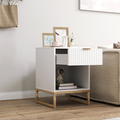 Bedside Table Side Table with Drawer, Handle, Open Shelf, Sofa Table Bedside Cabinet for Living Room, Bedroom, White, 40 x 40 x 57 cm