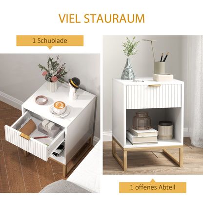 Bedside Table Side Table with Drawer, Handle, Open Shelf, Sofa Table Bedside Cabinet for Living Room, Bedroom, White, 40 x 40 x 57 cm