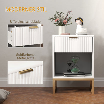 Bedside Table Side Table with Drawer, Handle, Open Shelf, Sofa Table Bedside Cabinet for Living Room, Bedroom, White, 40 x 40 x 57 cm