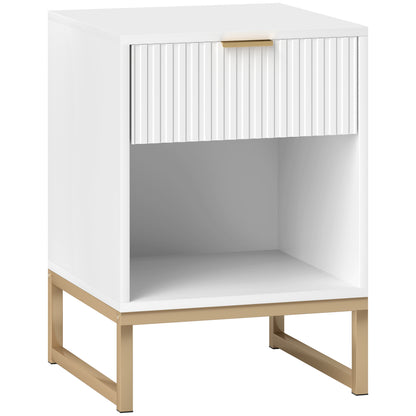 Bedside Table Side Table with Drawer, Handle, Open Shelf, Sofa Table Bedside Cabinet for Living Room, Bedroom, White, 40 x 40 x 57 cm