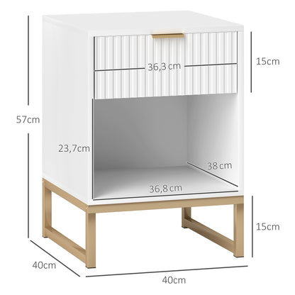 Bedside Table Side Table with Drawer, Handle, Open Shelf, Sofa Table Bedside Cabinet for Living Room, Bedroom, White, 40 x 40 x 57 cm
