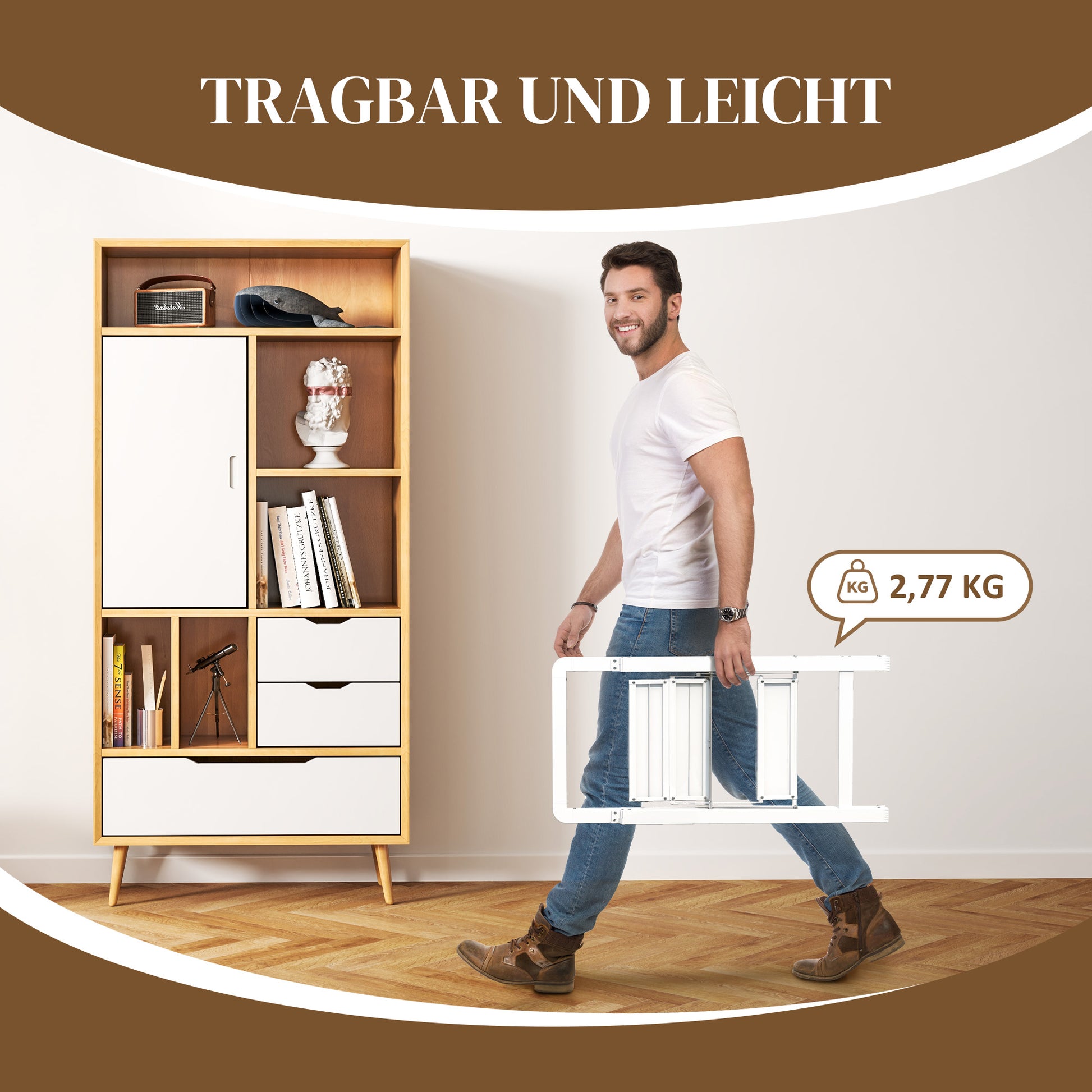 Step Ladder Stand with 2 Steps Anti-Slip Folding Step Stool with Handle up to 150 kg Load Lightweight Aluminum Ladder 41.5 x 49.7 x 82.6 cm White