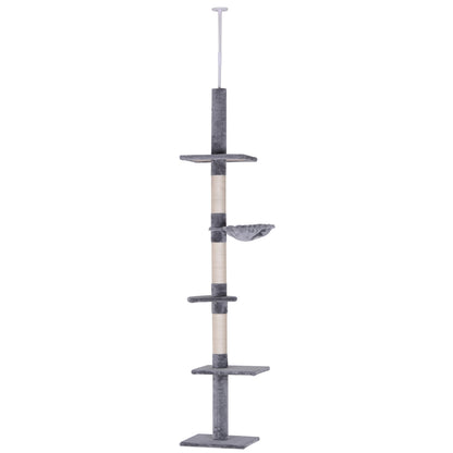 Scratching Post Ceiling High Adjustable Height, Stable Cat Tree with Sisal Columns, Cat Climbing Tree, Gray, 40 x 34 x 230-260 cm