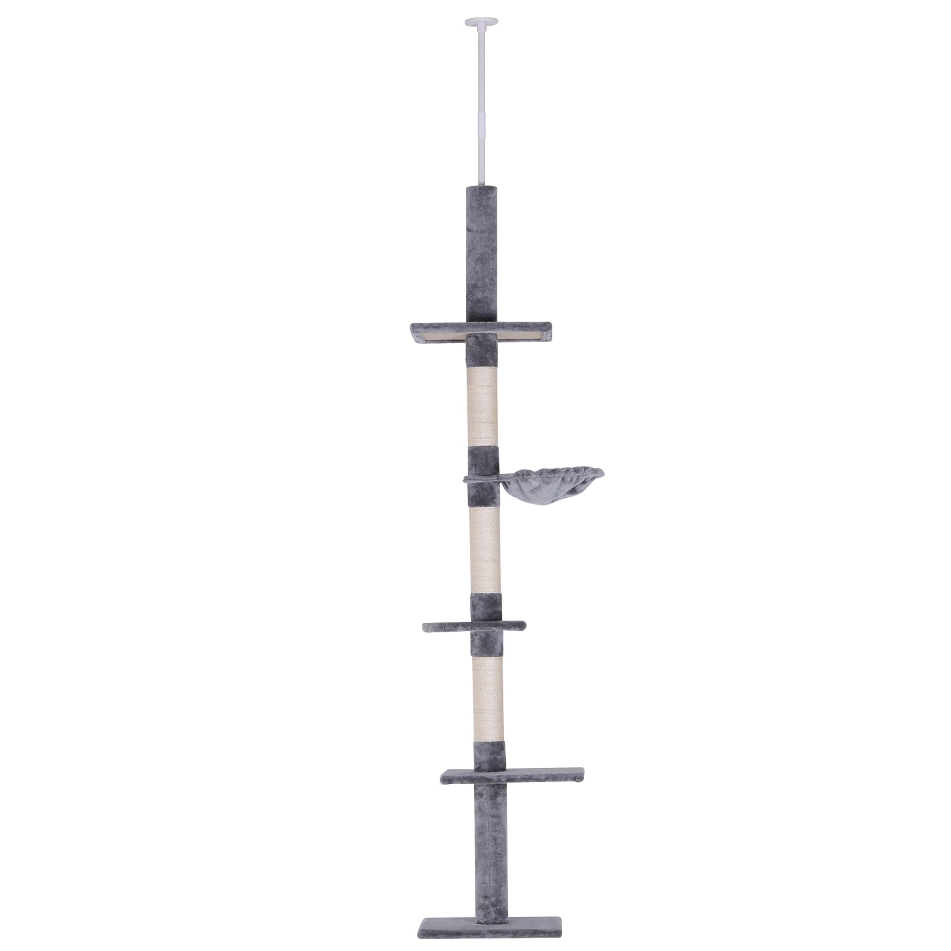 Scratching Post Ceiling High Adjustable Height, Stable Cat Tree with Sisal Columns, Cat Climbing Tree, Gray, 40 x 34 x 230-260 cm