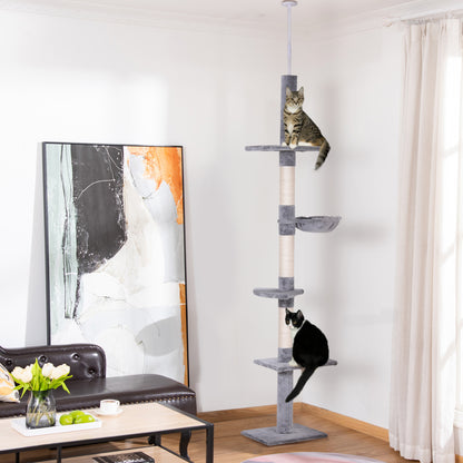Scratching Post Ceiling High Adjustable Height, Stable Cat Tree with Sisal Columns, Cat Climbing Tree, Gray, 40 x 34 x 230-260 cm