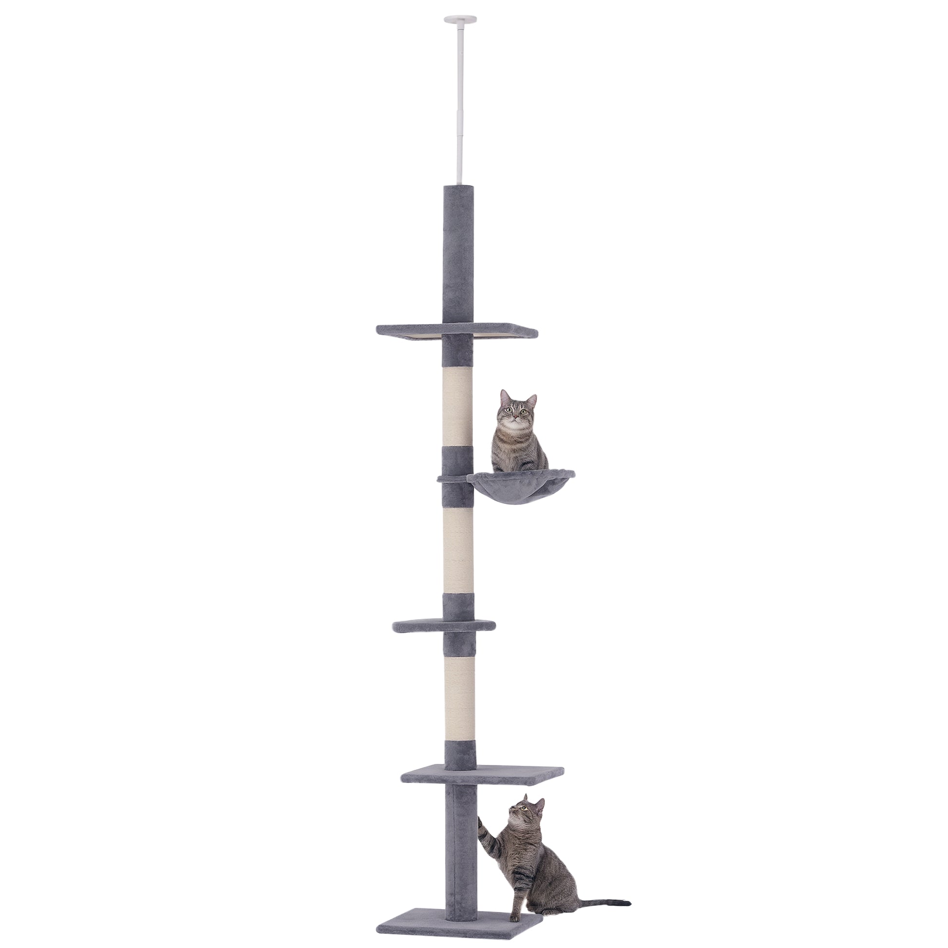 Scratching Post Ceiling High Adjustable Height, Stable Cat Tree with Sisal Columns, Cat Climbing Tree, Gray, 40 x 34 x 230-260 cm