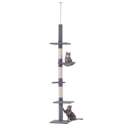 Scratching Post Ceiling High Adjustable Height, Stable Cat Tree with Sisal Columns, Cat Climbing Tree, Gray, 40 x 34 x 230-260 cm