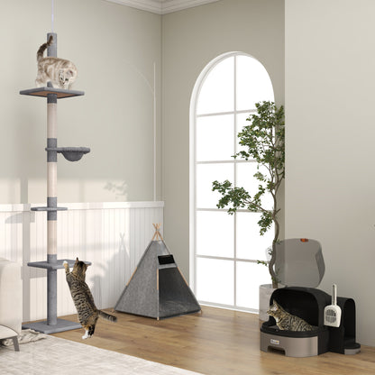 Scratching Post Ceiling High Adjustable Height, Stable Cat Tree with Sisal Columns, Cat Climbing Tree, Gray, 40 x 34 x 230-260 cm