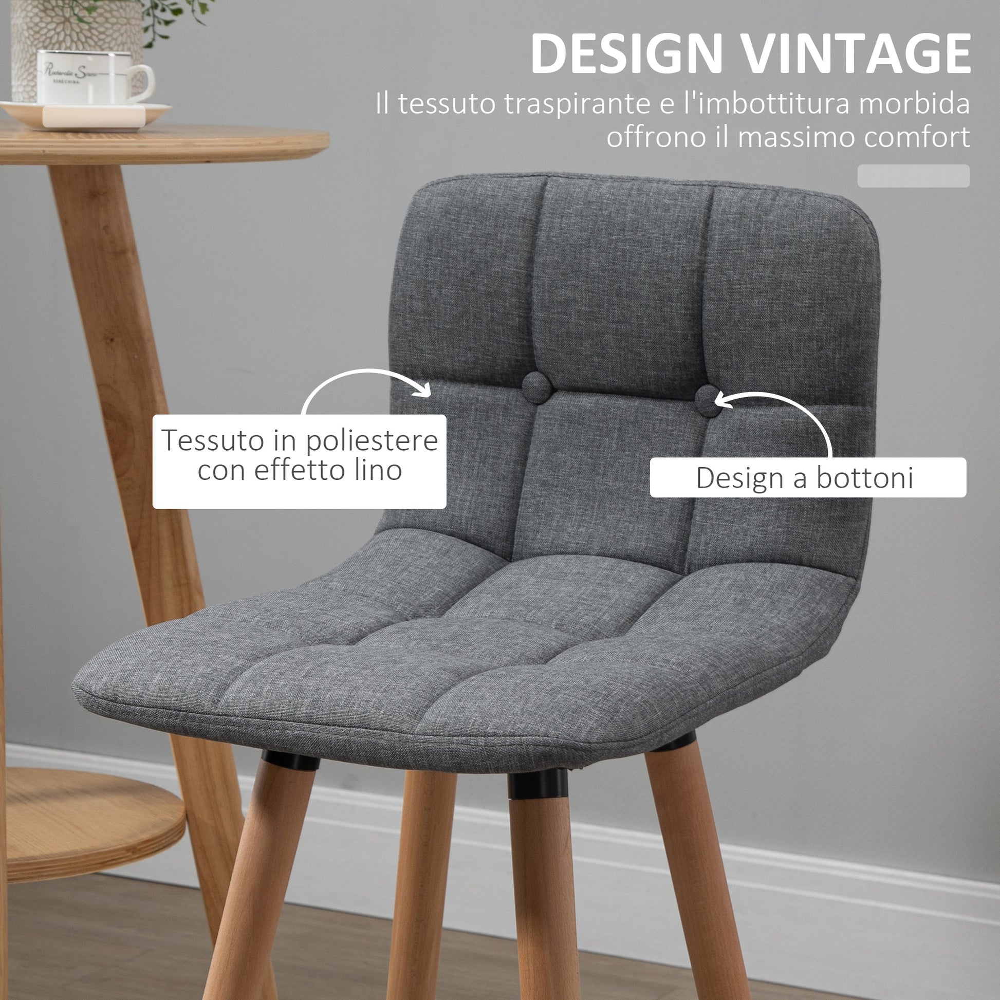 Set of 2 Bar Stools with Backrest and Footrest, Fabric Upholstered Seat and Wooden Legs, 41.5x47x97.5, Gray