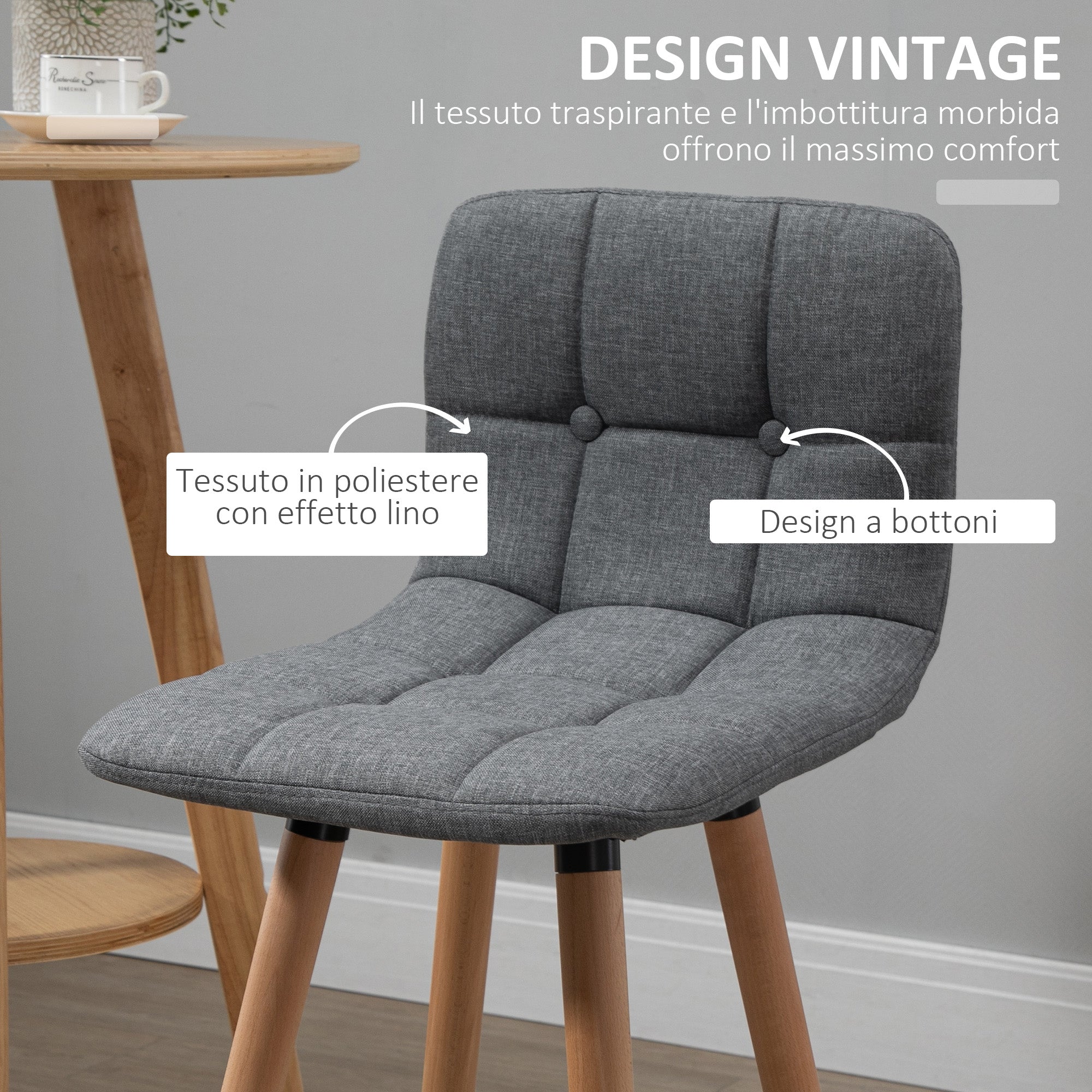 Set of 2 Bar Stools with Backrest and Footrest, Fabric Upholstered Seat and Wooden Legs, 41.5x47x97.5, Gray
