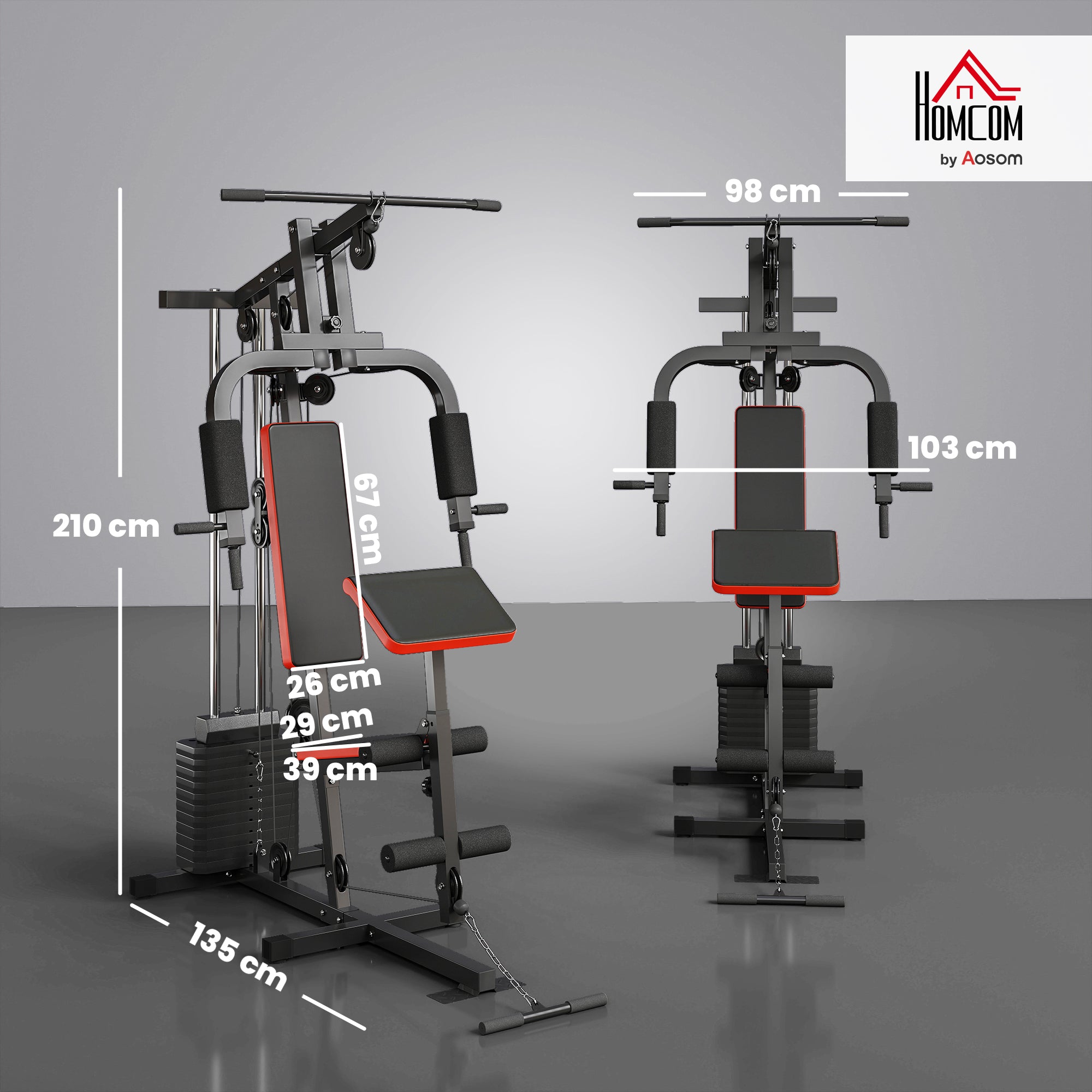 Multifunctional Strength Training Station with Pulldown Bar, Chest Press, Leg Press, Preacher Curl Bench, 65 kg Weight Plates Strength Training Machine for Home Gym Fitness Workout
