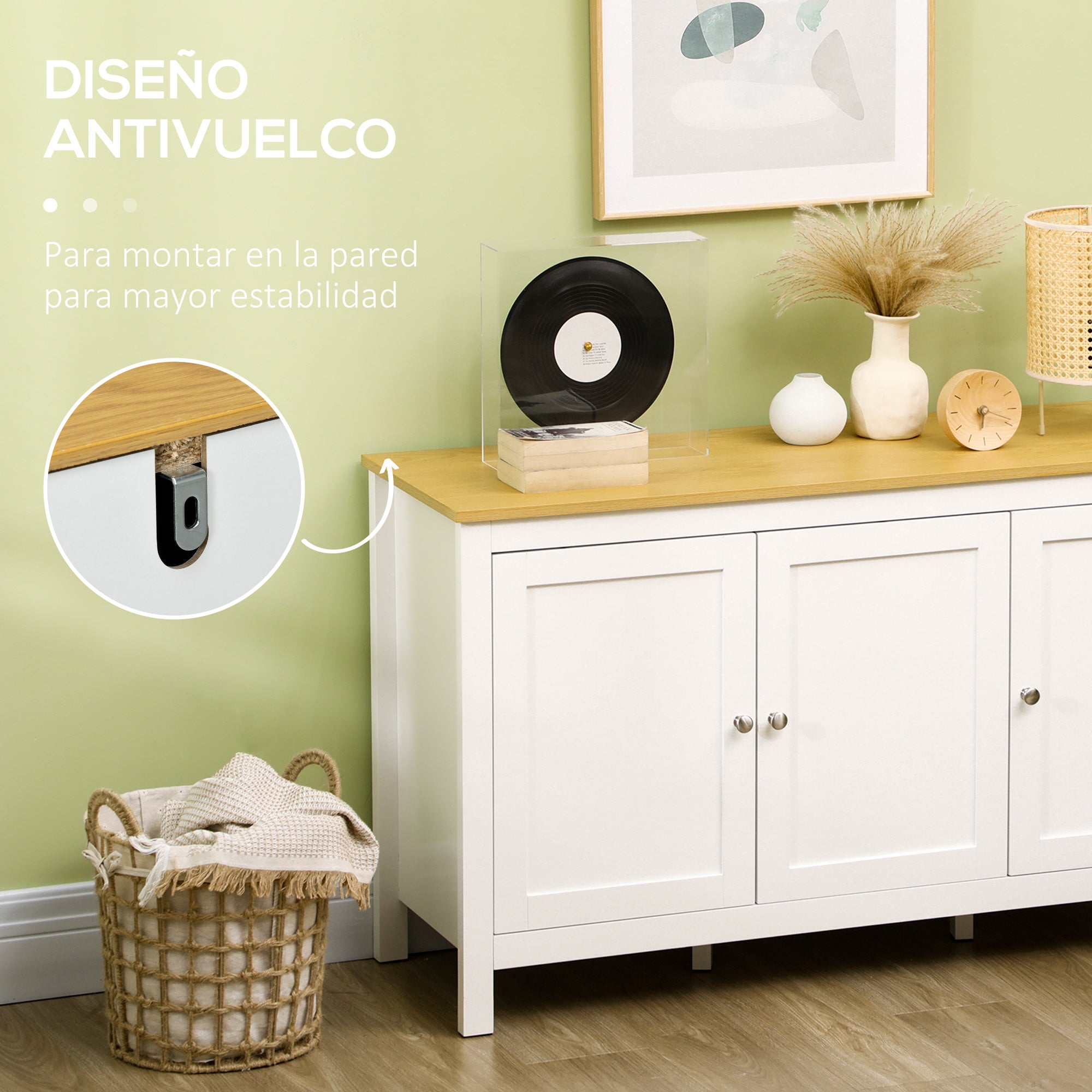 Kitchen Sideboard with 3 Doors Buffet Cabinet with Adjustable Shelves for Dining Room Modern Style 120x40x70 cm White