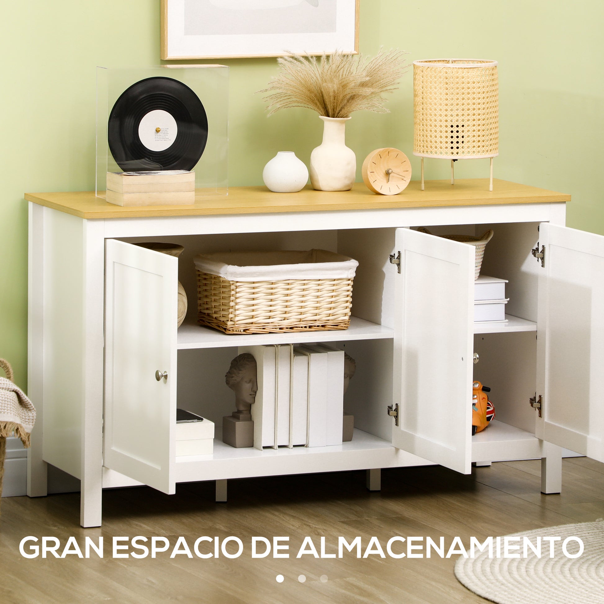 Kitchen Sideboard with 3 Doors Buffet Cabinet with Adjustable Shelves for Dining Room Modern Style 120x40x70 cm White