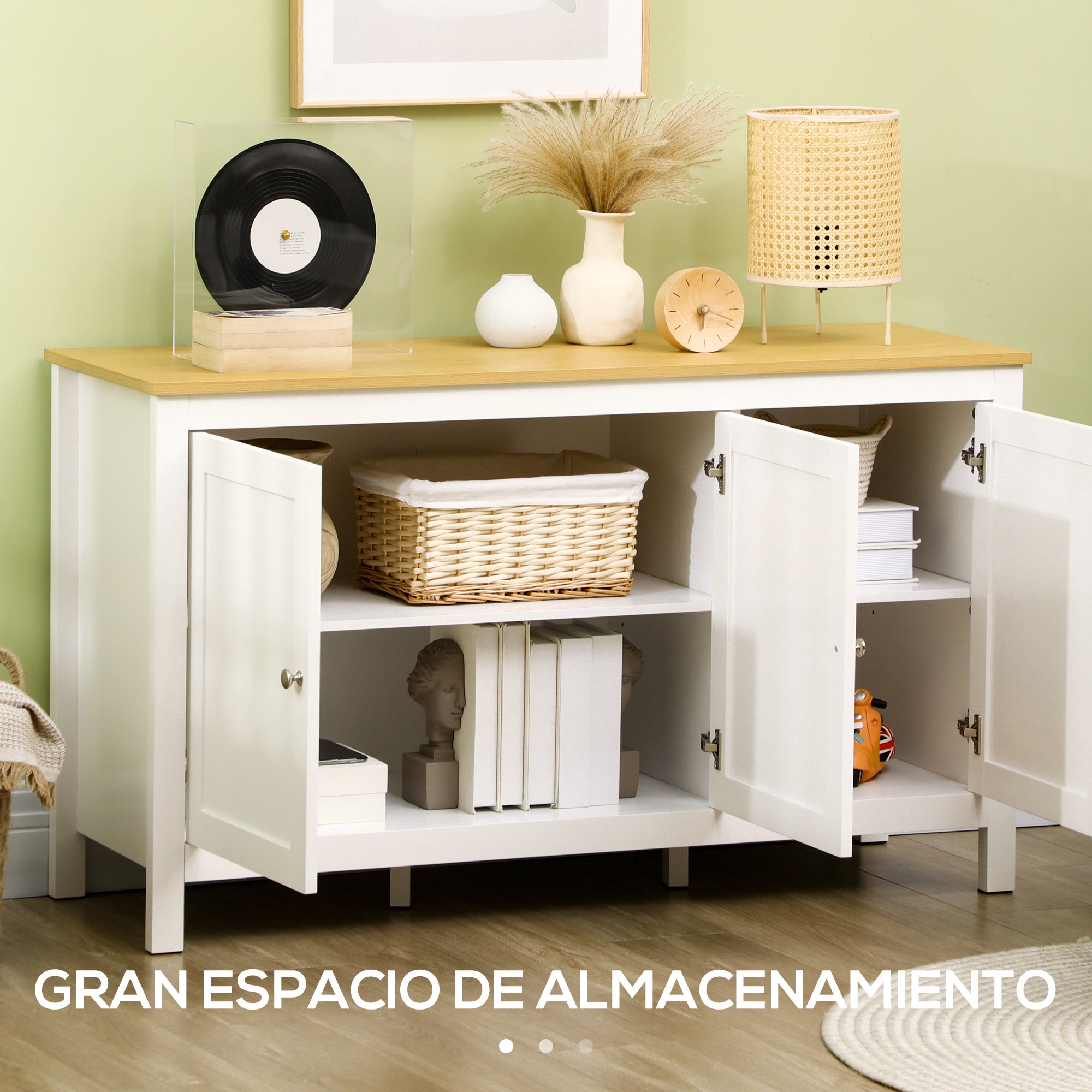 Kitchen Sideboard with 3 Doors Buffet Cabinet with Adjustable Shelves for Dining Room Modern Style 120x40x70 cm White