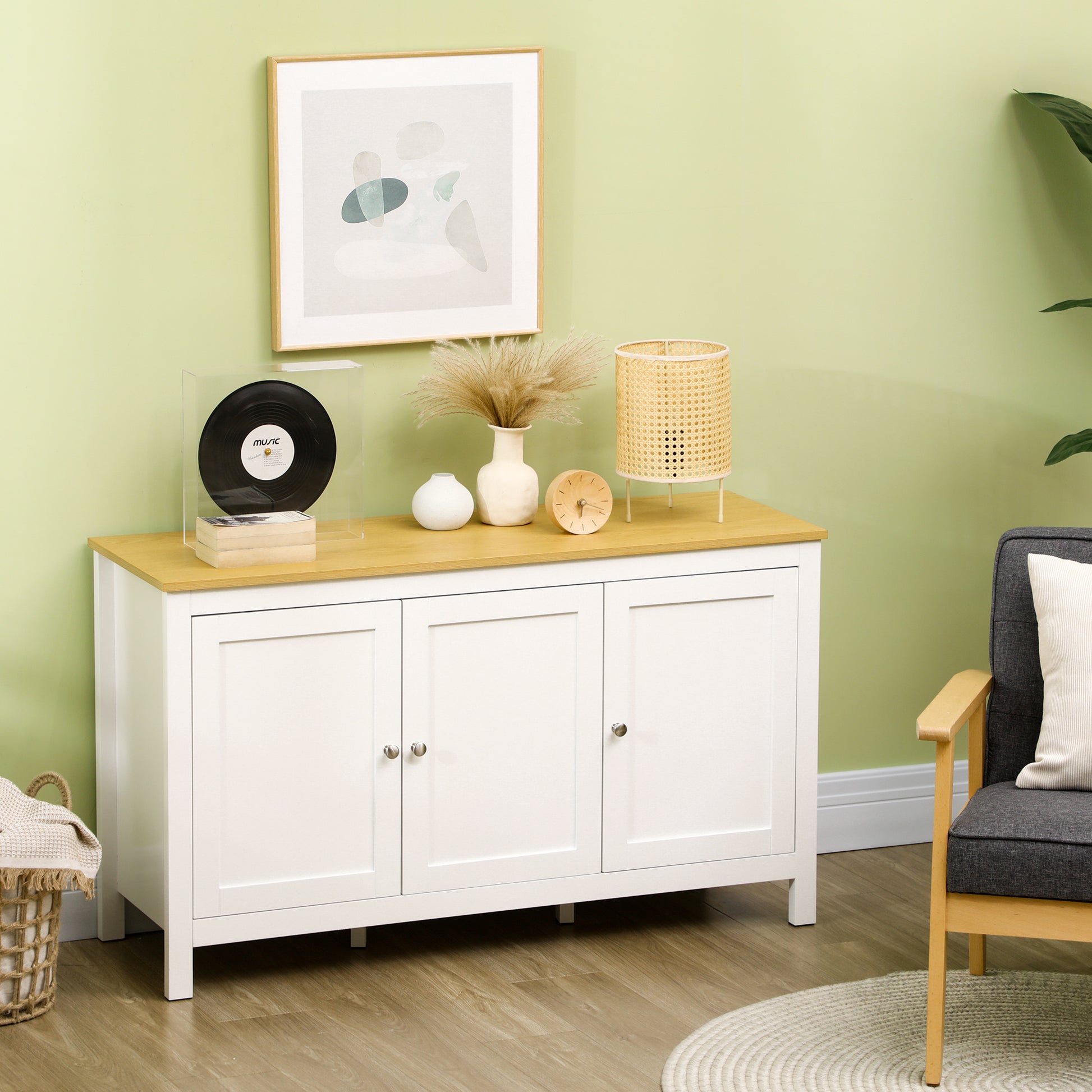 Kitchen Sideboard with 3 Doors Buffet Cabinet with Adjustable Shelves for Dining Room Modern Style 120x40x70 cm White