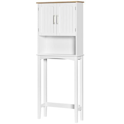 Over-The-Toilet Cabinet Tall Cupboard for Washer with 2 Doors Adjustable Shelf Interior and Storage Shelf for Bathroom WC Load 44 lbs Anti-Tip 25.2x8.7x65 inches White
