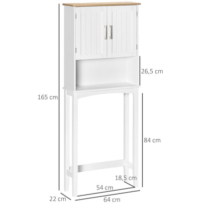 Over-The-Toilet Cabinet Tall Cupboard for Washer with 2 Doors Adjustable Shelf Interior and Storage Shelf for Bathroom WC Load 44 lbs Anti-Tip 25.2x8.7x65 inches White