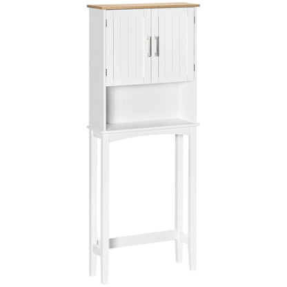 Over-The-Toilet Cabinet Tall Cupboard for Washer with 2 Doors Adjustable Shelf Interior and Storage Shelf for Bathroom WC Load 44 lbs Anti-Tip 25.2x8.7x65 inches White