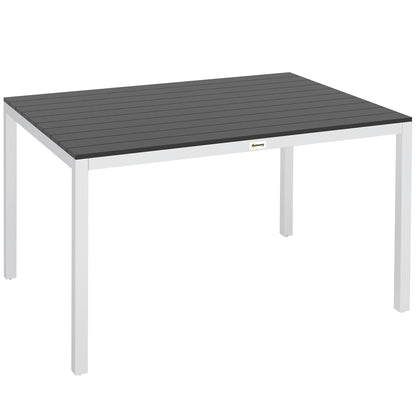 Rectangular Garden Dining Table Outdoor Terrace Table 120x90x72 cm with Aluminum Frame Imitation Wood and Slatted Top Load 50 kg for Patio Balcony Black