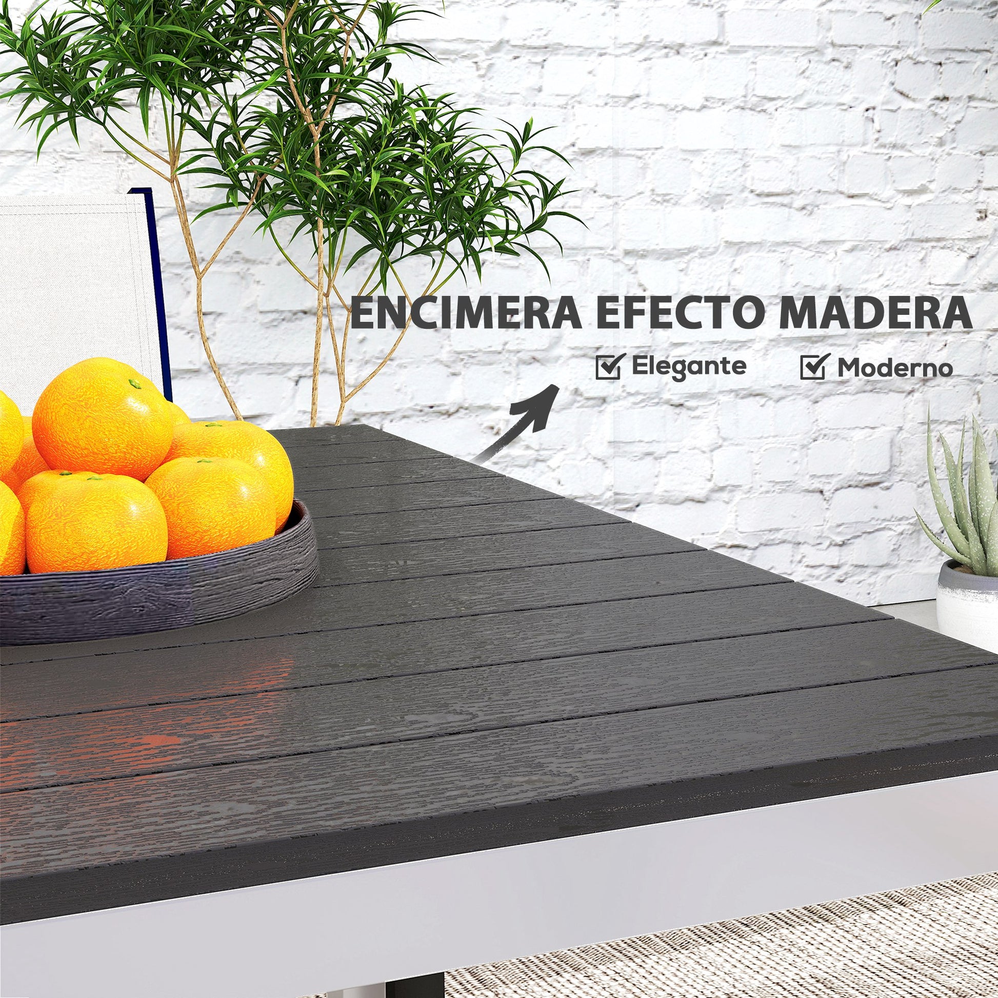 Rectangular Garden Dining Table Outdoor Terrace Table 120x90x72 cm with Aluminum Frame Imitation Wood and Slatted Top Load 50 kg for Patio Balcony Black
