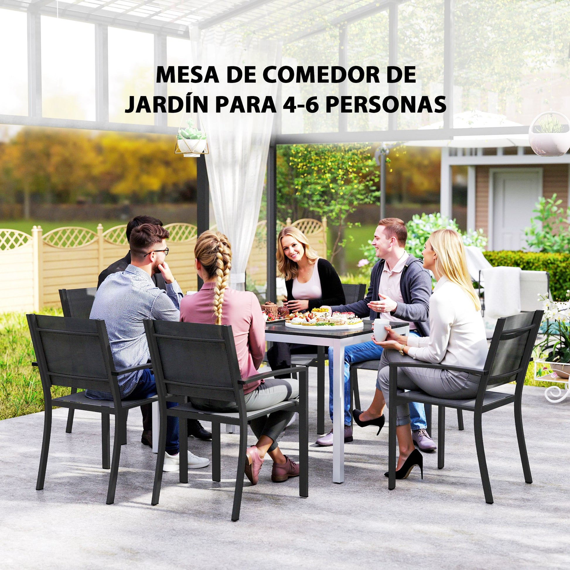 Rectangular Garden Dining Table Outdoor Terrace Table 120x90x72 cm with Aluminum Frame Imitation Wood and Slatted Top Load 50 kg for Patio Balcony Black