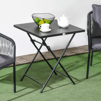 Square Foldable Table with Non-Slip Feet, Outdoor Steel Table, 60x60x71 cm, Black