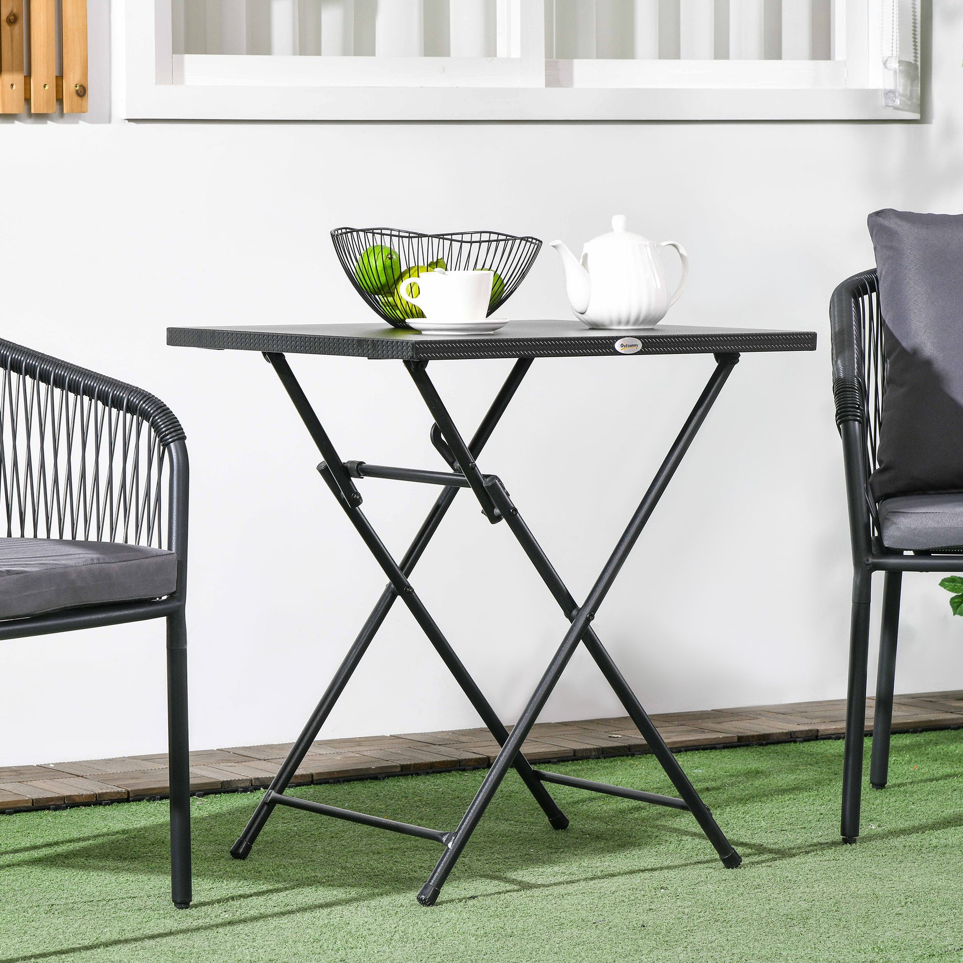 Square Foldable Table with Non-Slip Feet, Outdoor Steel Table, 60x60x71 cm, Black