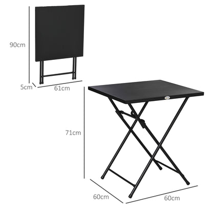Square Foldable Table with Non-Slip Feet, Outdoor Steel Table, 60x60x71 cm, Black