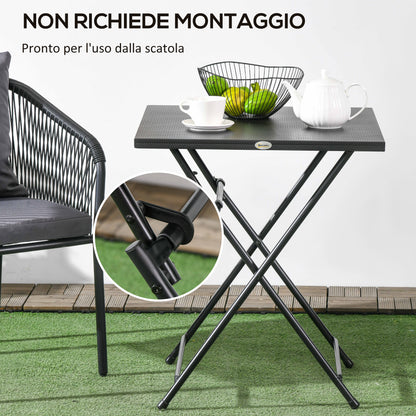 Square Foldable Table with Non-Slip Feet, Outdoor Steel Table, 60x60x71 cm, Black