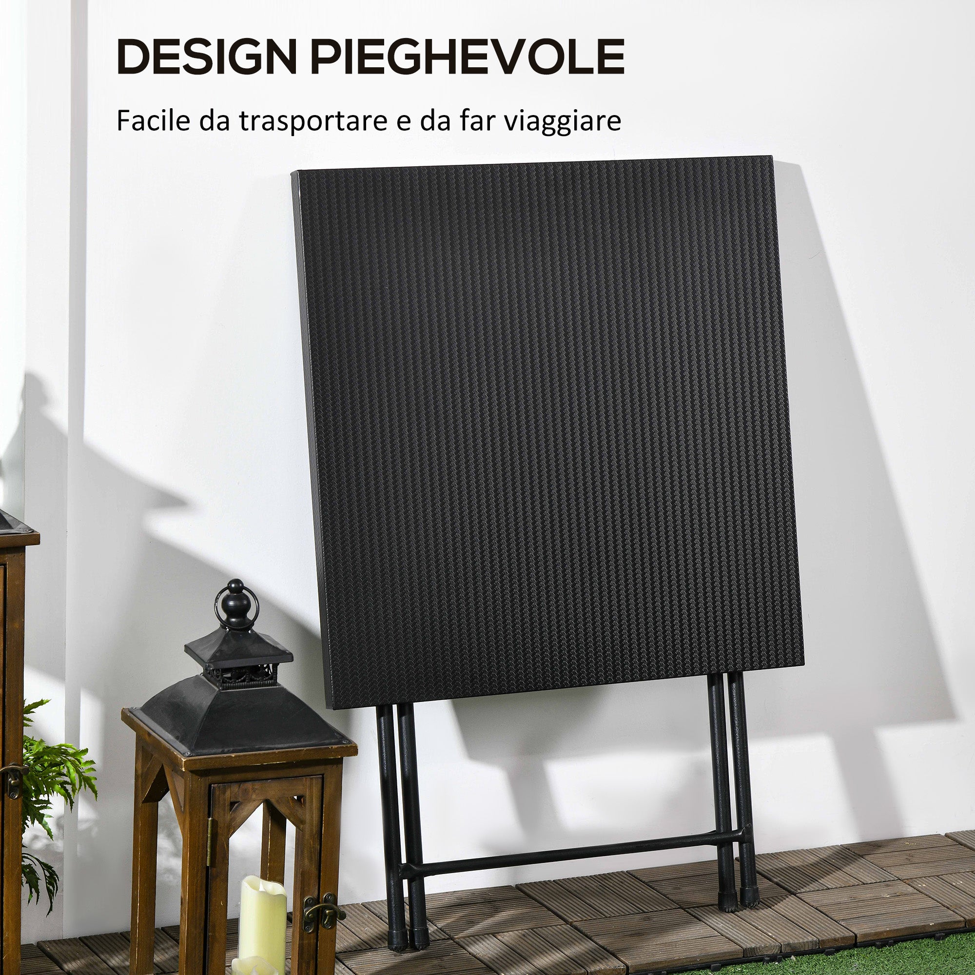 Square Foldable Table with Non-Slip Feet, Outdoor Steel Table, 60x60x71 cm, Black