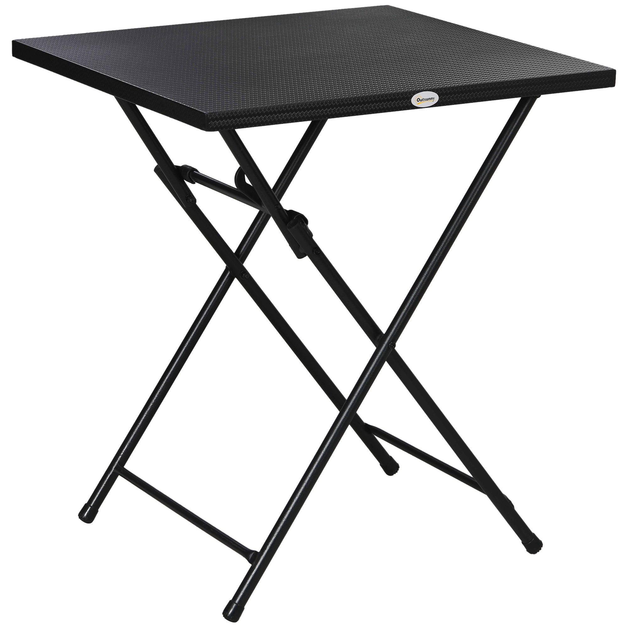 Square Foldable Table with Non-Slip Feet, Outdoor Steel Table, 60x60x71 cm, Black