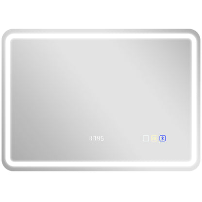 Bathroom Mirror with LED Light 70x50 cm Bluetooth Wall Mirror with 3 Light Colors Digital Clock Anti-Fog Function Memory Function Touch Switch IP44