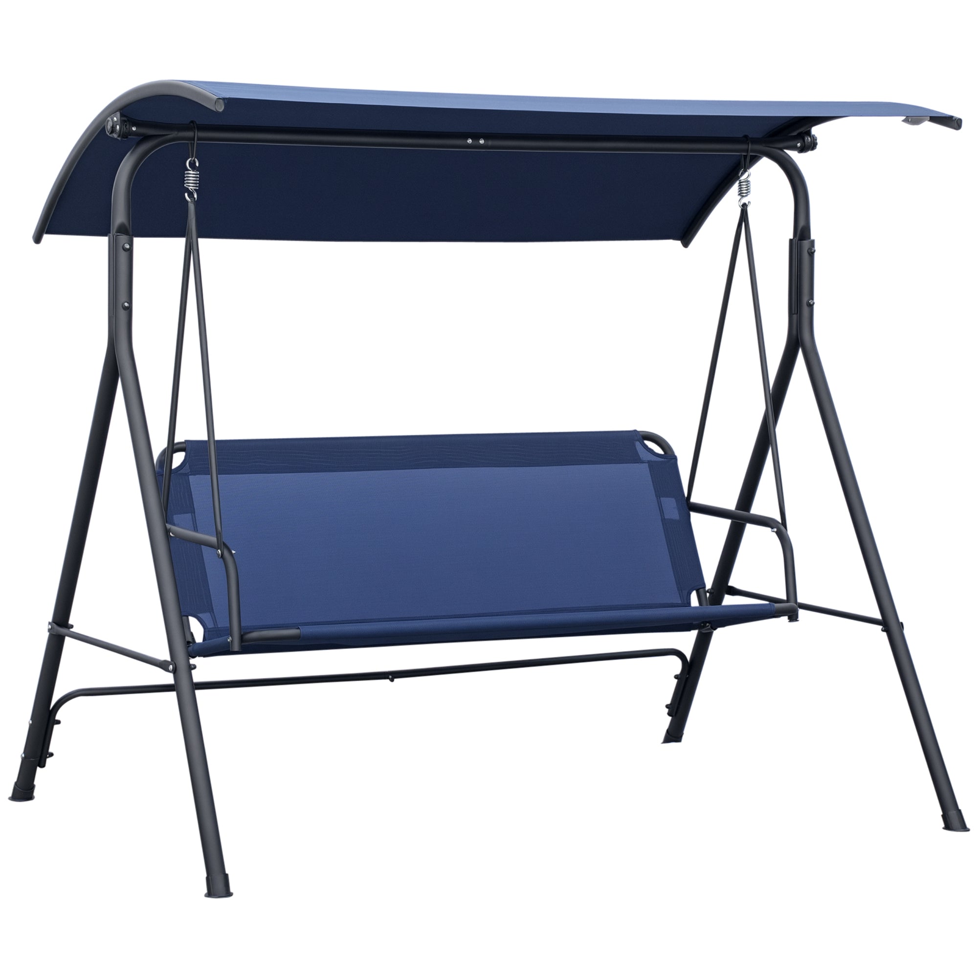 Garden Swing 3 Seater with Adjustable Canopy, Outdoor Swing with Breathable Texteline Seat and Metal Frame, Supports Up to 240 kg, 172x110x153 cm, Dark Blue