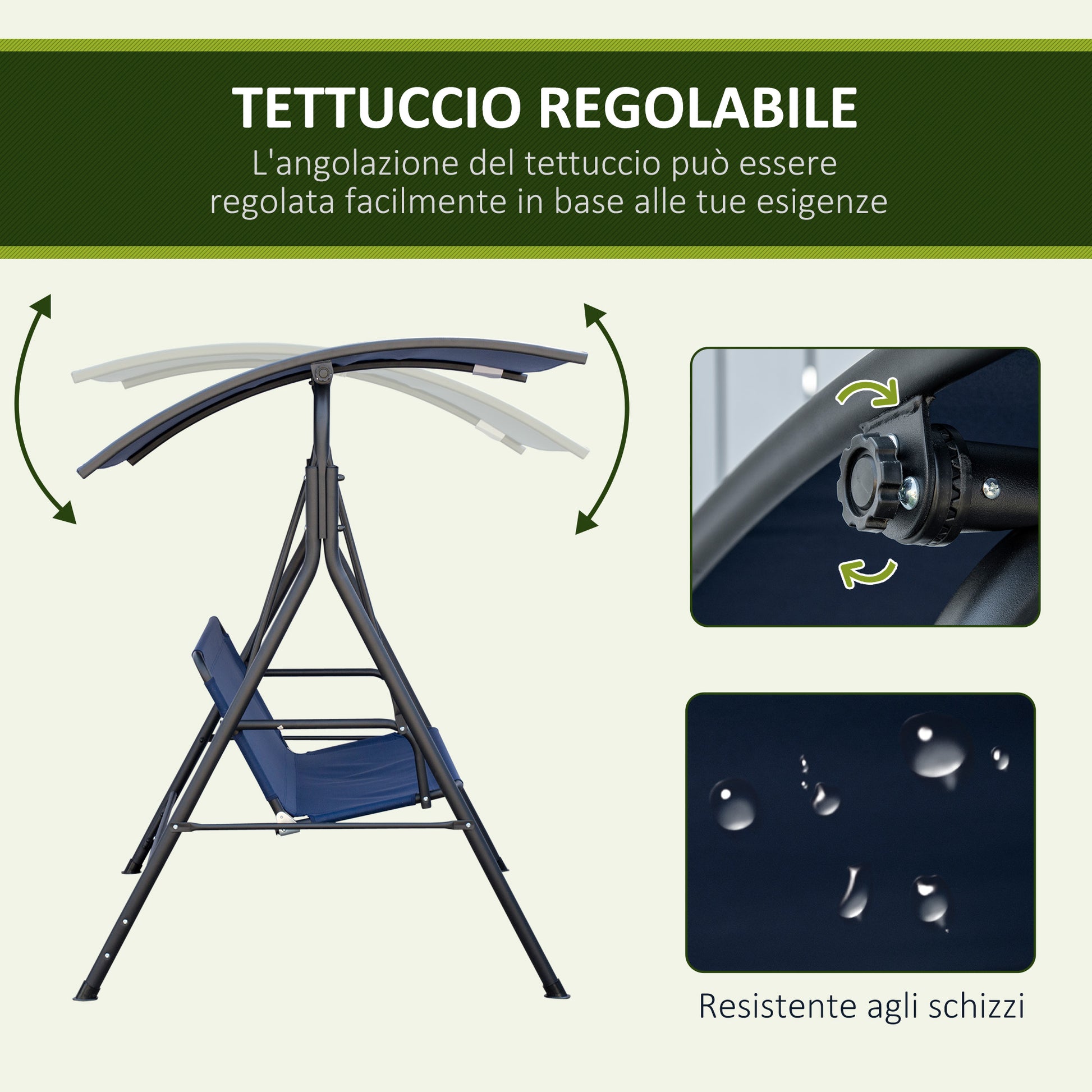 Garden Swing 3 Seater with Adjustable Canopy, Outdoor Swing with Breathable Texteline Seat and Metal Frame, Supports Up to 240 kg, 172x110x153 cm, Dark Blue