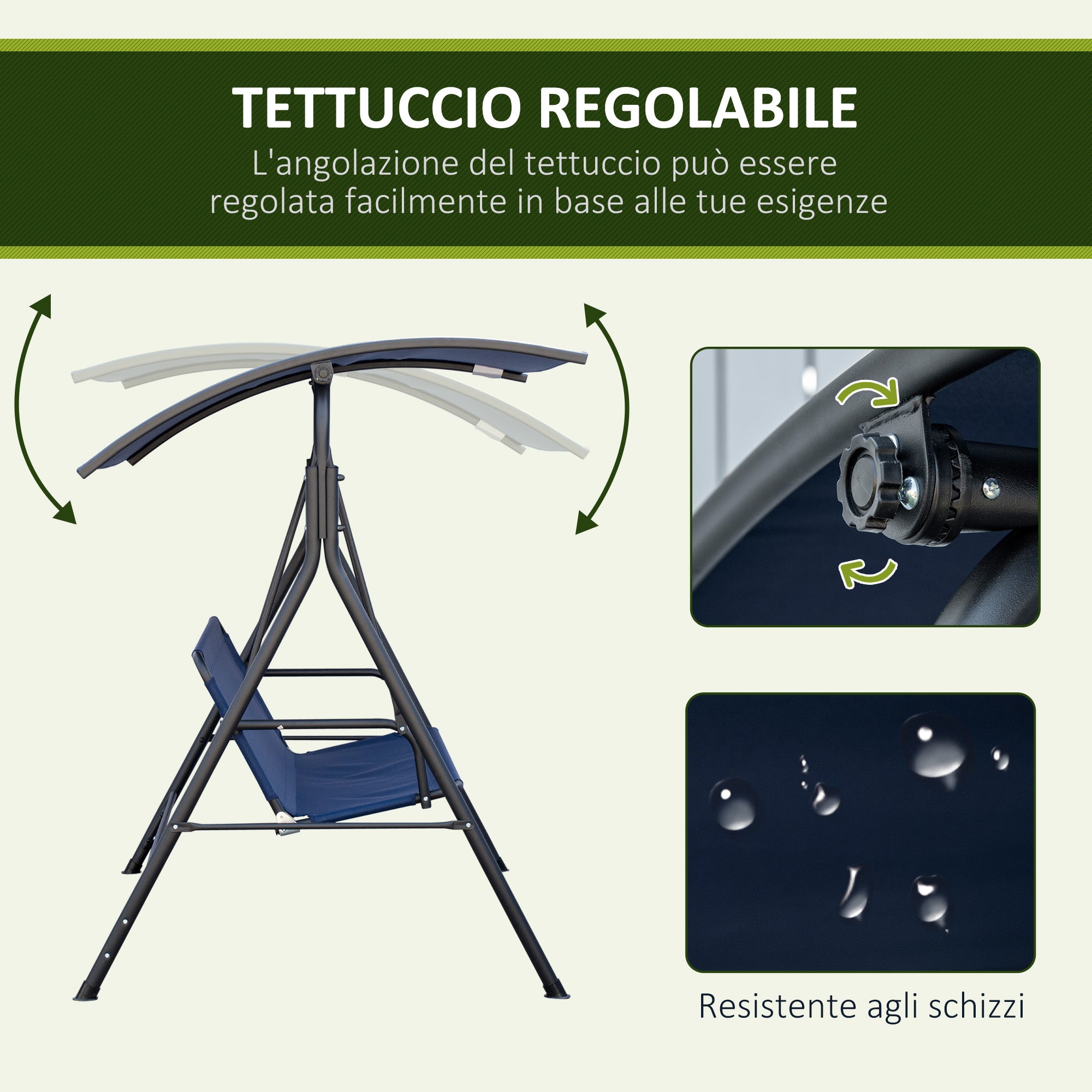 Garden Swing 3 Seater with Adjustable Canopy, Outdoor Swing with Breathable Texteline Seat and Metal Frame, Supports Up to 240 kg, 172x110x153 cm, Dark Blue