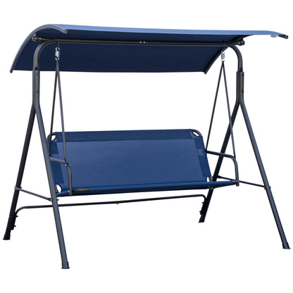 Garden Swing 3 Seater with Adjustable Canopy, Outdoor Swing with Breathable Texteline Seat and Metal Frame, Supports Up to 240 kg, 172x110x153 cm, Dark Blue
