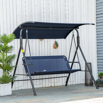 Garden Swing 3 Seater with Adjustable Canopy, Outdoor Swing with Breathable Texteline Seat and Metal Frame, Supports Up to 240 kg, 172x110x153 cm, Dark Blue