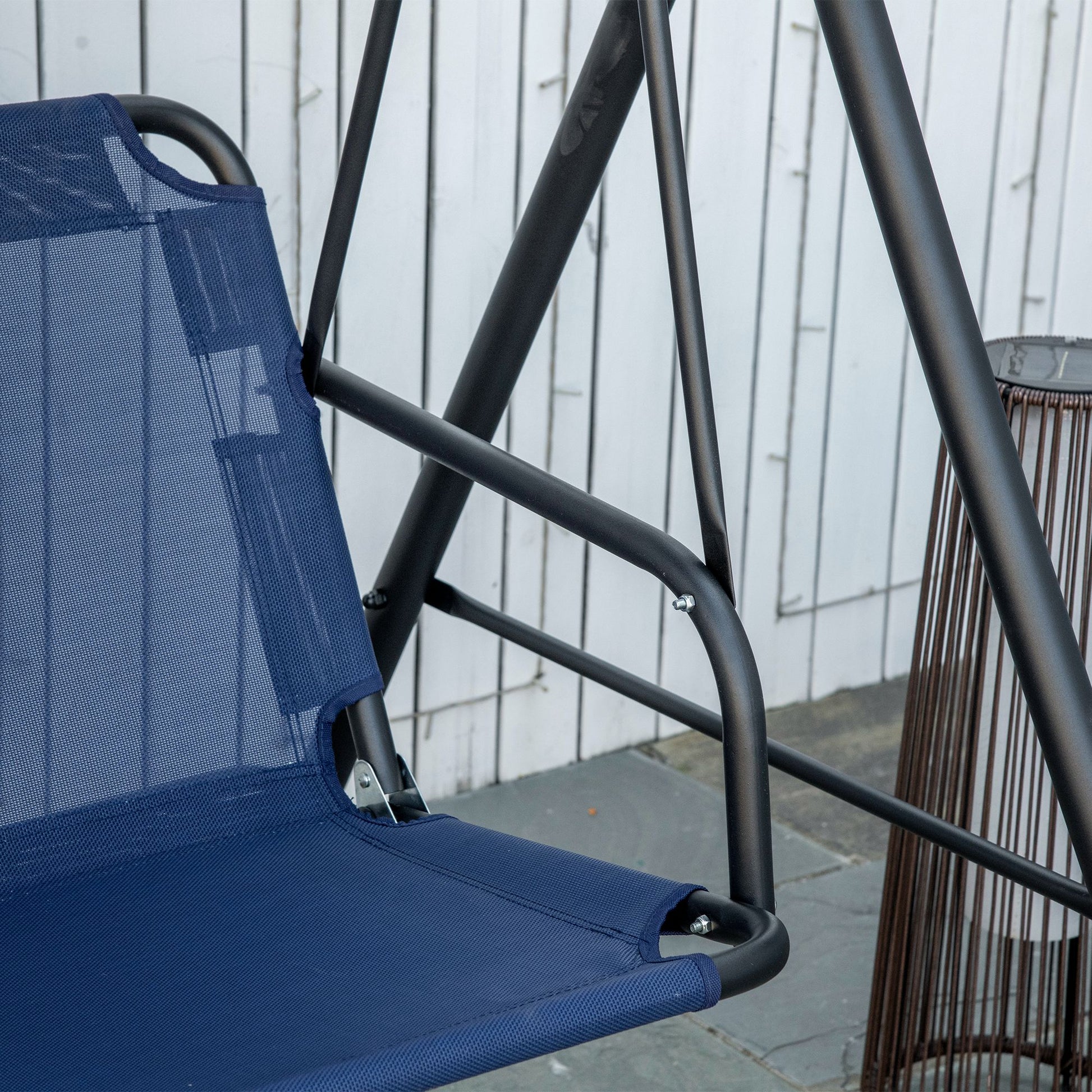 Garden Swing 3 Seater with Adjustable Canopy, Outdoor Swing with Breathable Texteline Seat and Metal Frame, Supports Up to 240 kg, 172x110x153 cm, Dark Blue