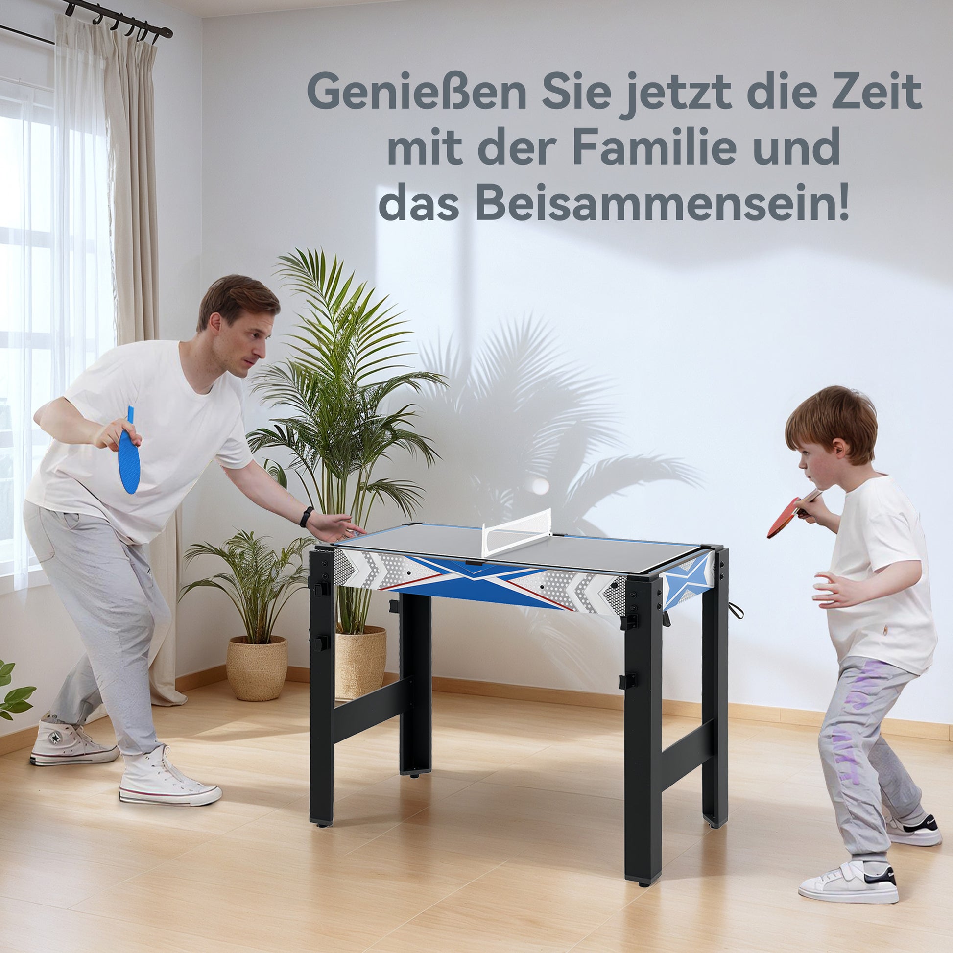 SPORTNOW 5-in-1 Multigame Table with Table Tennis, Pool Table, Hockey, Basketball, and Archery Multi-Function Table for Adults 91 x 45.5 x 76 cm Black+Blue