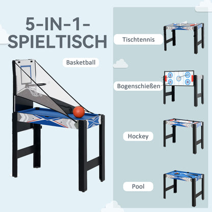 SPORTNOW 5-in-1 Multigame Table with Table Tennis, Pool Table, Hockey, Basketball, and Archery Multi-Function Table for Adults 91 x 45.5 x 76 cm Black+Blue