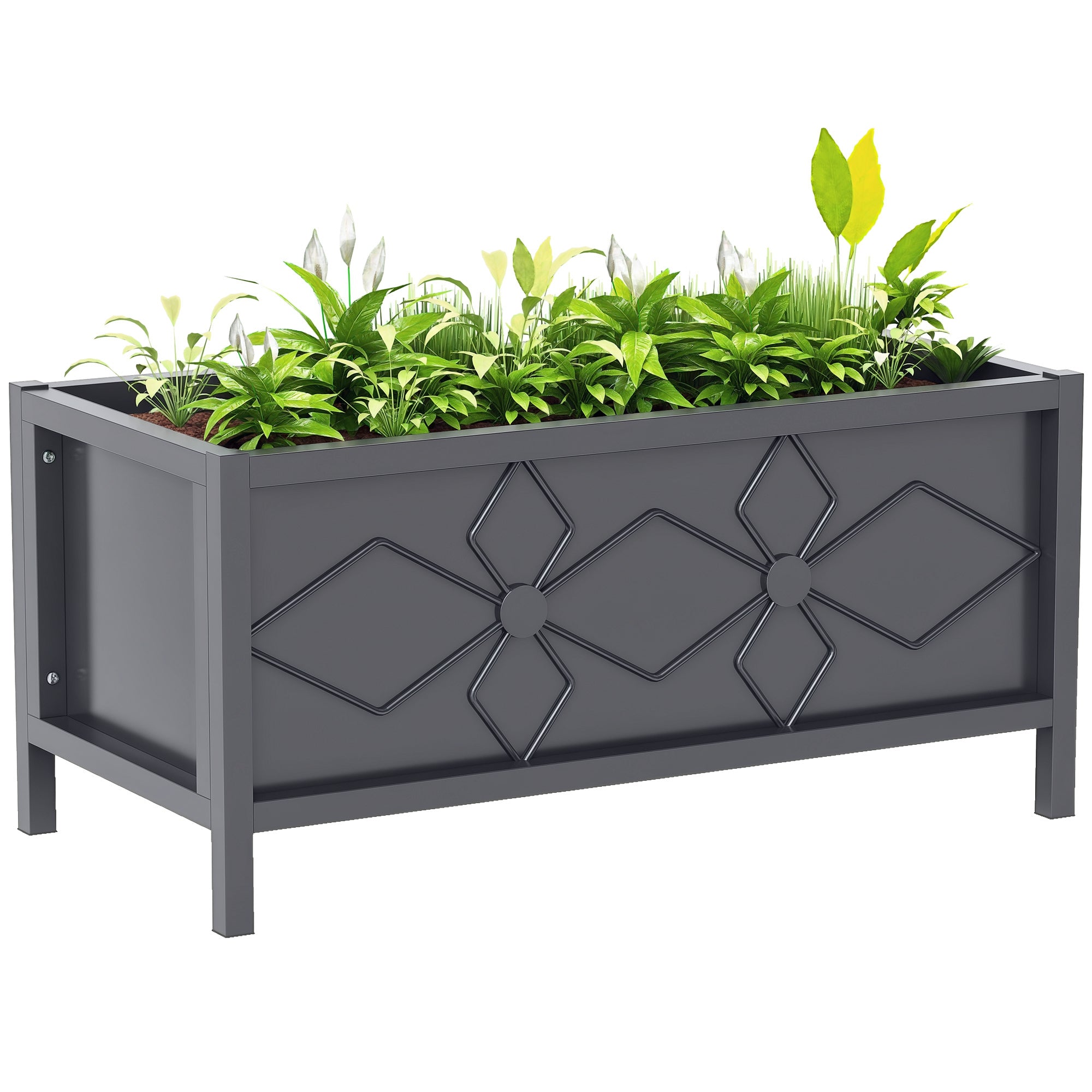 Raised Planter Box Made of Galvanized Steel with Safety Edge, Rectangular Garden Bed for Flowers, Herbs, and Vegetables, 80 x 40 x 38 cm, Black