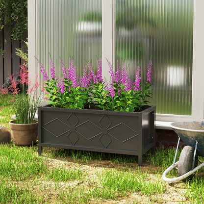 Raised Planter Box Made of Galvanized Steel with Safety Edge, Rectangular Garden Bed for Flowers, Herbs, and Vegetables, 80 x 40 x 38 cm, Black