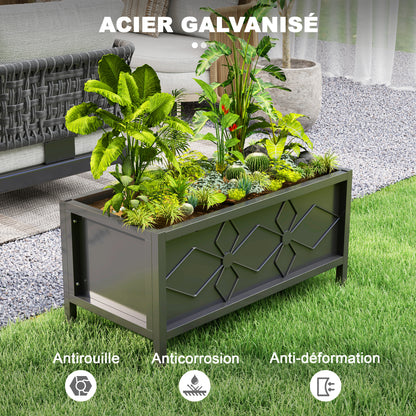 Raised Planter Box Made of Galvanized Steel with Safety Edge, Rectangular Garden Bed for Flowers, Herbs, and Vegetables, 80 x 40 x 38 cm, Black